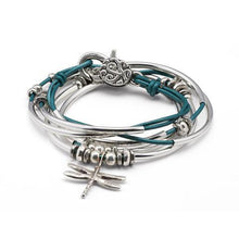 Load image into Gallery viewer, Dragonfly Teal Leather 2 Strand Bracelet