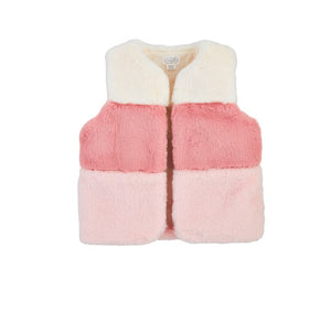 Pink Color-Block Fur Vest