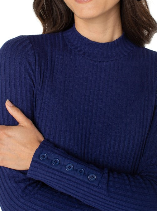 Long Sleeve Mock Neck Knit Top W/ Button Detail