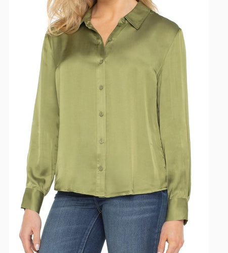 Long Sleeve Button Front Woven Shirt