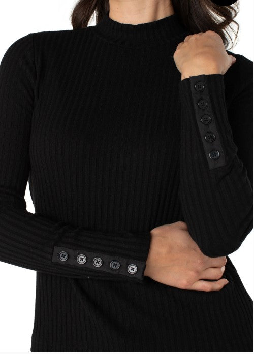 Long Sleeve Mock Neck Knit Top W/ Button Detail