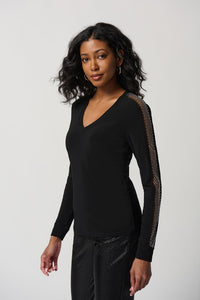 Silky Knit Top With Mesh Inserts