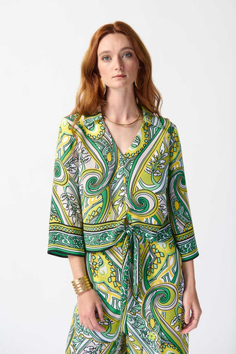 Woven Paisley Print Front Tie Top