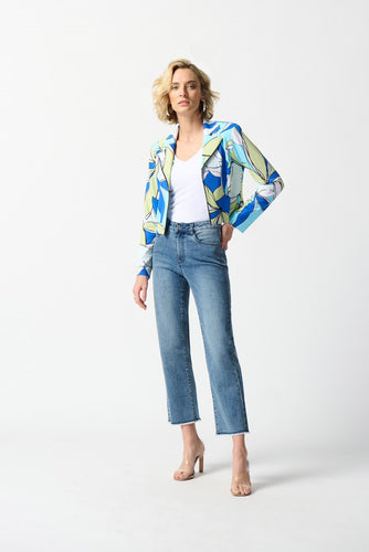 Silky Knit Floral Print Fitted Jacket