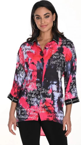 Pink/Black Ombré Text Print Blouse