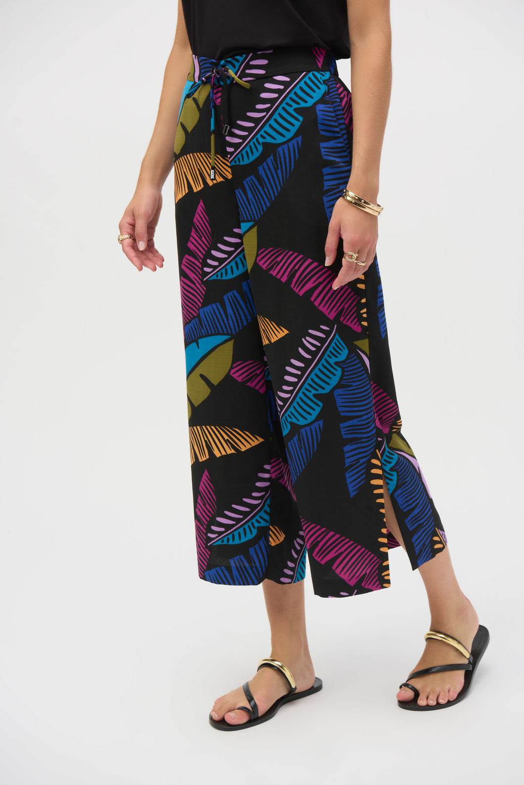 Gauze Tropical Print Pull-On Culotte Pants
