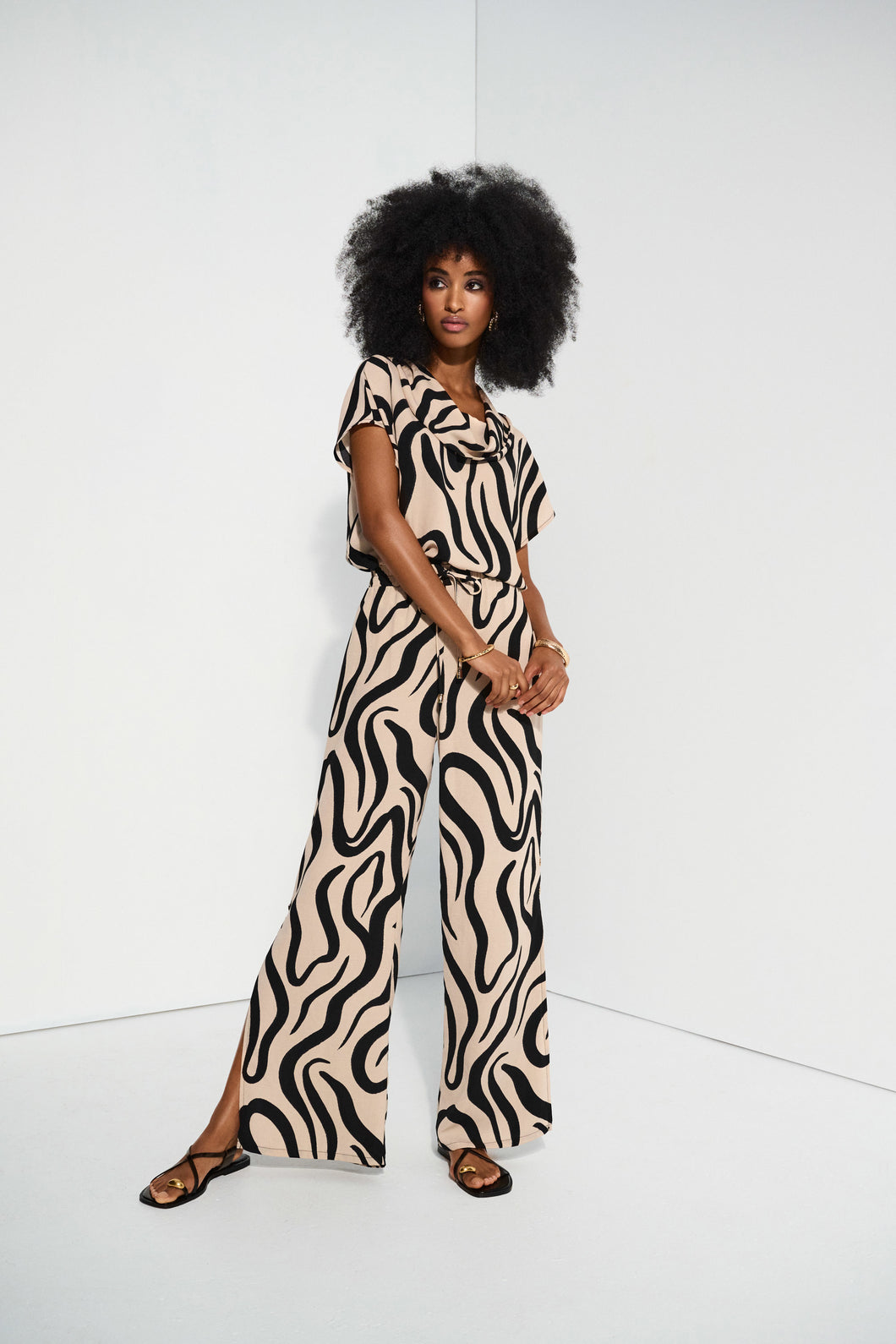 Gauze Abstract Print Wide Leg Pants