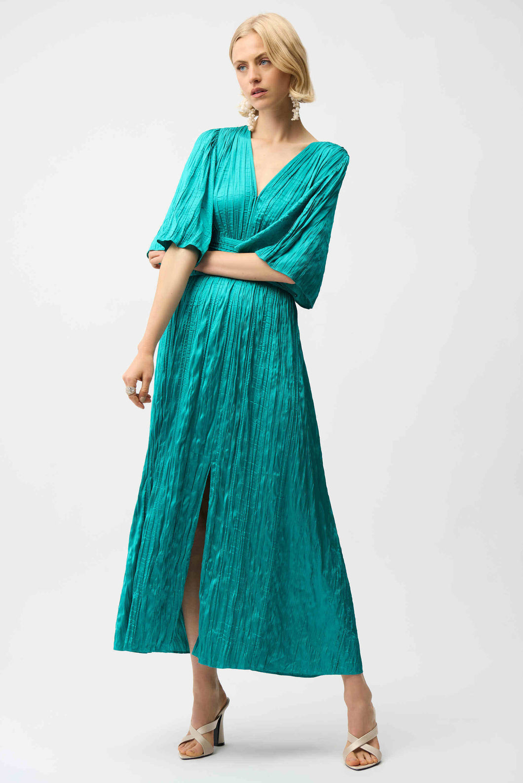 joseph ribkoff green dress Fit & Flare Pleated with Knot Waist Detail Style 261962 Oceanic / L joseph ribkoff logo
