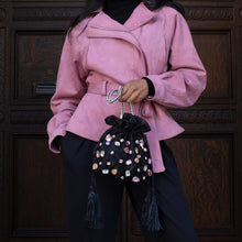 Load image into Gallery viewer, Starla Black Vegan Leather Jewel Top Handle Bag