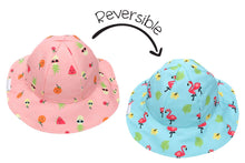 Load image into Gallery viewer, Reversible Patterned Sun Hat - Flamingo/Fruit