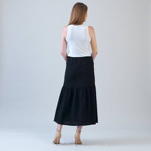 Load image into Gallery viewer, Linen Knit - Tie Waist Tiered Maxi Skirt - Black