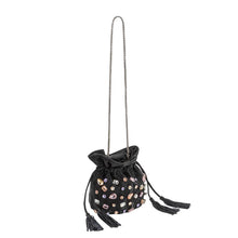 Load image into Gallery viewer, Starla Black Vegan Leather Jewel Top Handle Bag