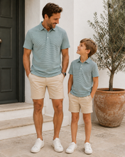 Load image into Gallery viewer, Micro White &amp; Green Stripe Polo