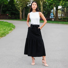 Load image into Gallery viewer, Linen Knit - Tie Waist Tiered Maxi Skirt - Black