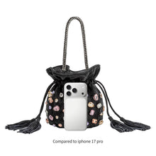 Load image into Gallery viewer, Starla Black Vegan Leather Jewel Top Handle Bag