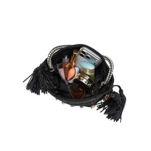 Load image into Gallery viewer, Starla Black Vegan Leather Jewel Top Handle Bag