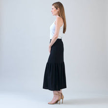 Load image into Gallery viewer, Linen Knit - Tie Waist Tiered Maxi Skirt - Black