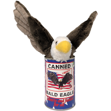 Load image into Gallery viewer, Canned Bald Eagle w/Jokes Plush Patriotic American Flag USA