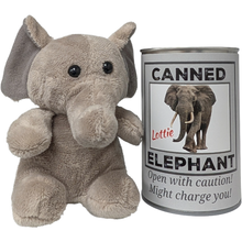 Load image into Gallery viewer, Lottie the Canned Elephant - Stuffed Animal Plush w/Jokes