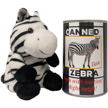 Load image into Gallery viewer, Coco the Canned Zebra - Stuffed Animal Plush w/Funny Jokes