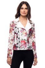 Load image into Gallery viewer, Printed Floral Lace Moto Jacket with Denim Trim