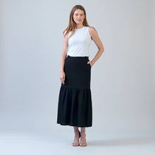 Load image into Gallery viewer, Linen Knit - Tie Waist Tiered Maxi Skirt - Black