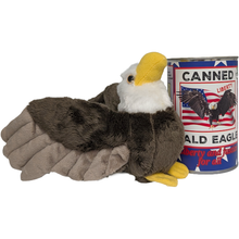 Load image into Gallery viewer, Canned Bald Eagle w/Jokes Plush Patriotic American Flag USA