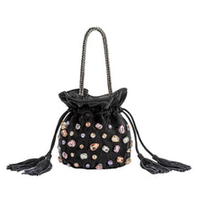 Load image into Gallery viewer, Starla Black Vegan Leather Jewel Top Handle Bag