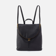 Load image into Gallery viewer, Hobo Fern Backpack in Black pebbled leather with backpack straps and top handle