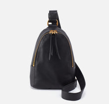 Load image into Gallery viewer, Hobo Fern Sling Crossbody Bag in Black pebbled leather with adjustable strap