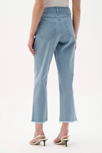 Load image into Gallery viewer, Joseph Ribkoff Blue White cotton denim lurex stripe straight crop jeans backside