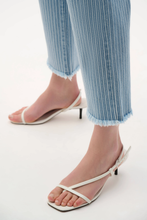 Load image into Gallery viewer, Joseph Ribkoff Blue White cotton denim lurex stripe straight crop jeans bottom