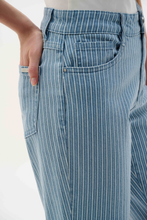 Load image into Gallery viewer, Joseph Ribkoff Blue White cotton denim lurex stripe straight crop jeans pockets