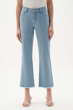 Load image into Gallery viewer, Joseph Ribkoff Blue White cotton denim lurex stripe straight crop jeans