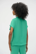 Load image into Gallery viewer, Joseph Ribkoff Garden Green gauze cowl neck straight top with dolman sleeves and eyelet side slits backside