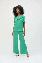 Load image into Gallery viewer, Joseph Ribkoff Garden Green gauze cowl neck straight top with dolman sleeves and eyelet side slits