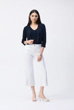 Load image into Gallery viewer, Joseph Ribkoff Sweater Knit Cover-Up in Blue with three-quarter sleeves and pearl ornament cuff detail
