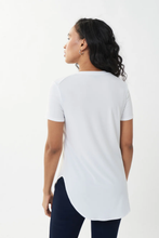 Load image into Gallery viewer, Joseph Ribkoff Vanilla silky knit classic tee with scoop neckline and elongated curved hem backside