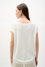 Load image into Gallery viewer, Joseph Ribkoff Vanilla viscose sweater knit top with boat neckline, dolman sleeves, and embroidered floral sequin detail backside