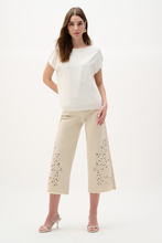 Load image into Gallery viewer, Joseph Ribkoff Vanilla viscose sweater knit top with boat neckline, dolman sleeves, and embroidered floral sequin detail
