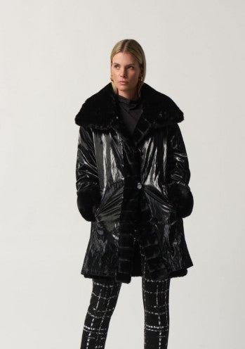 Black Faux Fur Reversible Puffer Coat Style
