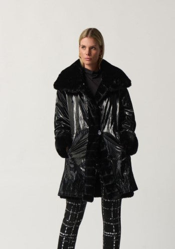 Shiny faux fur online coat