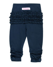 Load image into Gallery viewer, RuffleButts baby ruched bow leggings adjustable growing soft stretchy dark navy