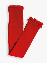 Load image into Gallery viewer, RuffleButts footless ruffle tights baby girl soft knit stretchy signature ruffles red