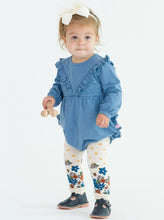 Load image into Gallery viewer, RuffleButts knit long sleeve V-ruffle bubble romper baby girl ruffled neckline countryside blue