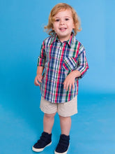 Load image into Gallery viewer, RuffleButts long sleeve button down shirt baby boy premium fabric classic prep school plaid