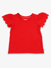 Load image into Gallery viewer, RuffleButts Scallop Edge short sleeve tee baby girl soft everyday top red
