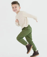 Load image into Gallery viewer, RuffleButts slim fit cargo joggers baby boy durable cargo pockets elasticized cuffs olive