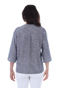 Pleated Sleeve Linen Blouse With Buttons