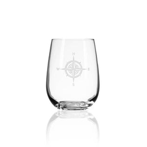 Compass Rose Stemless Wine Glass